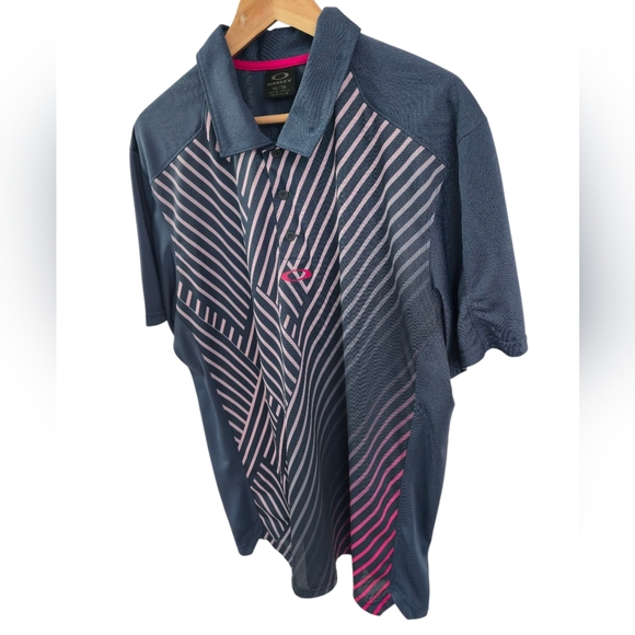 Oakley Men's Blue Pink Ombre Stripes Short Sleeve Polo Golf Shirt Size XL - Picture 3 of 14